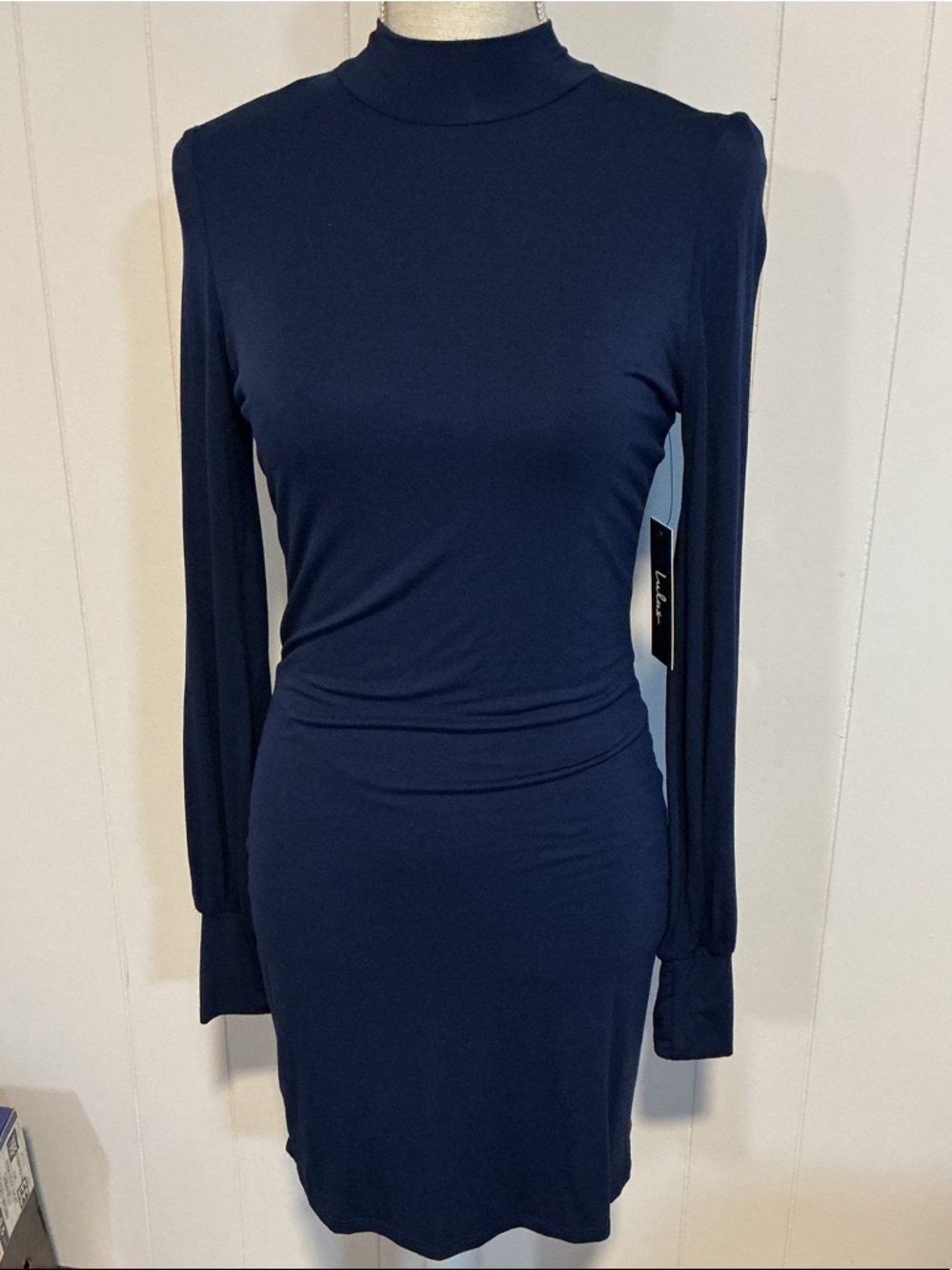 Lulu's Navy Long-Sleeve Mock Neck Bodycon Dress